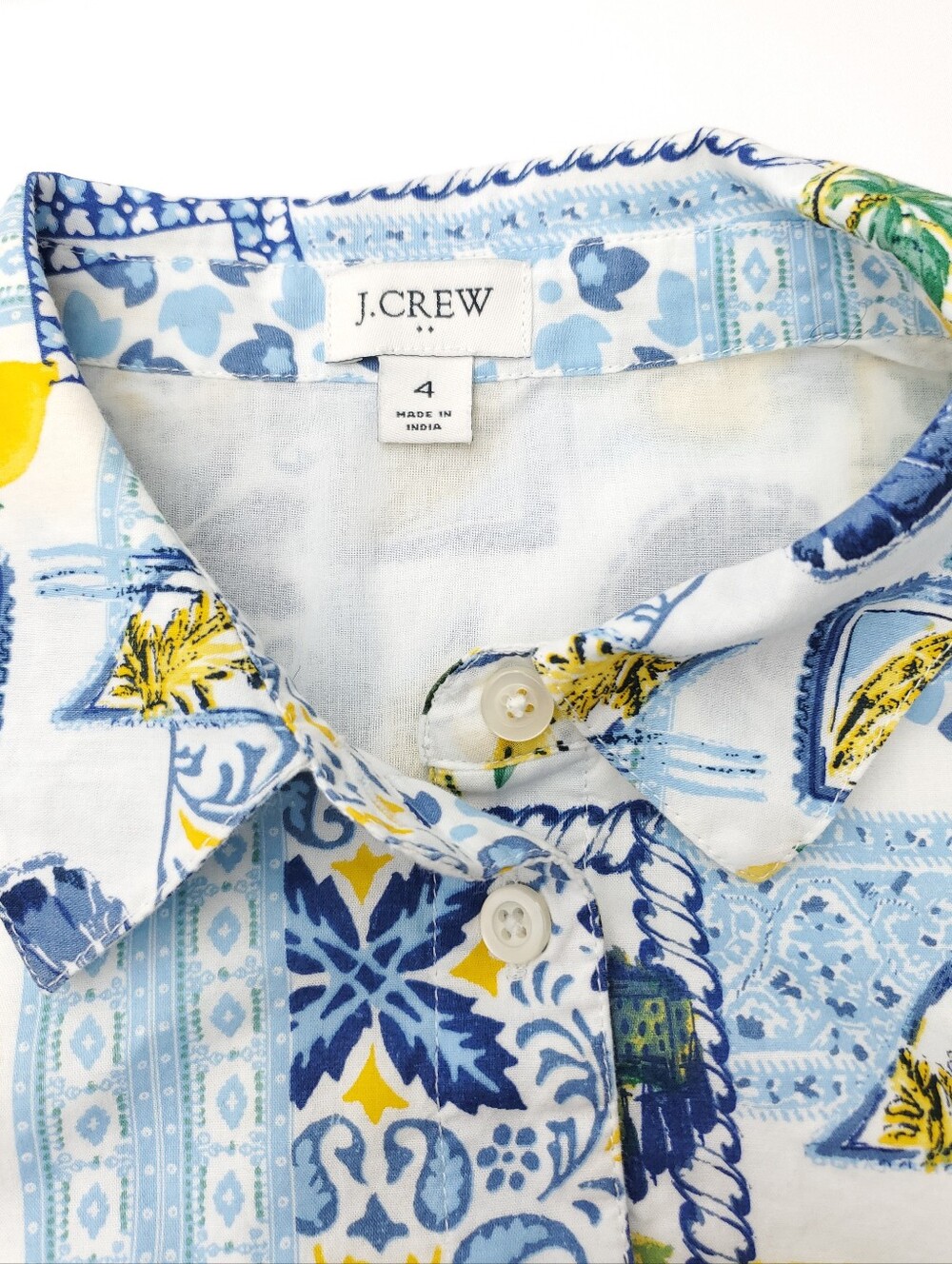 J Crew Dolce Vita Lemons Positano Button Front Midi Dress Cotton Vacation Size 4 - Picture 2 of 10